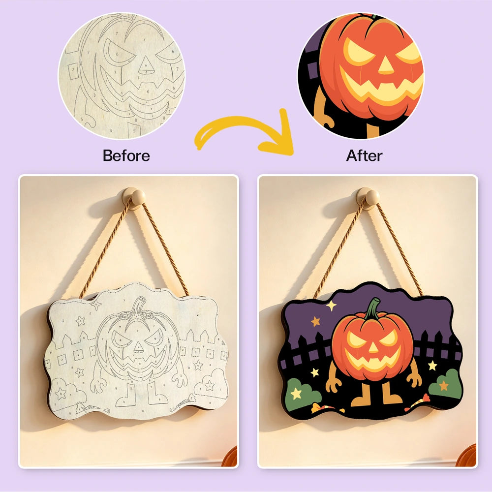 Paint by Numbers - Wooden Door Hanger | Jack-o'-Lantern Man on the Fence