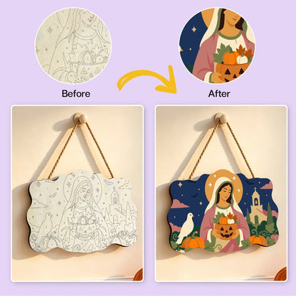 Paint by Numbers - Wooden Door Hanger | Mary with the Harvest Pumpkin