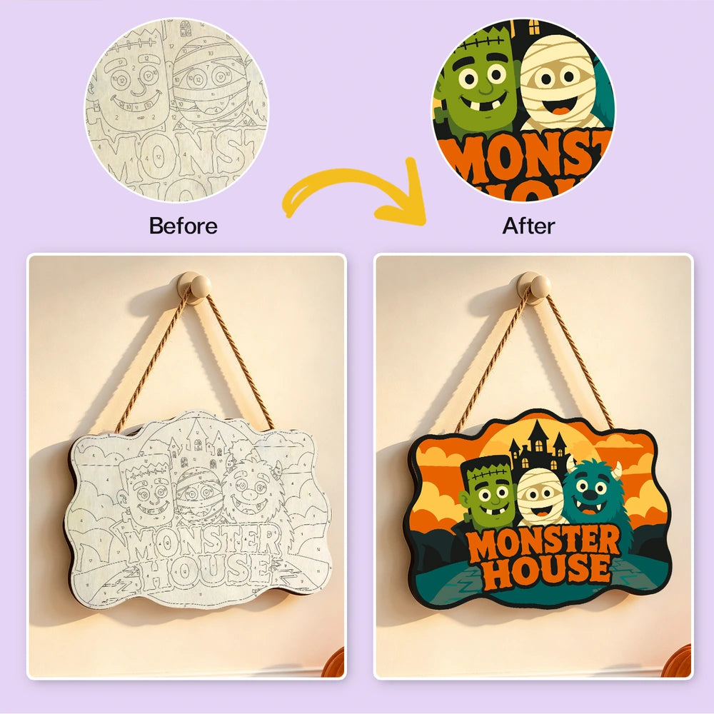 
Paint by Numbers - Wooden Door Hanger | Monster House