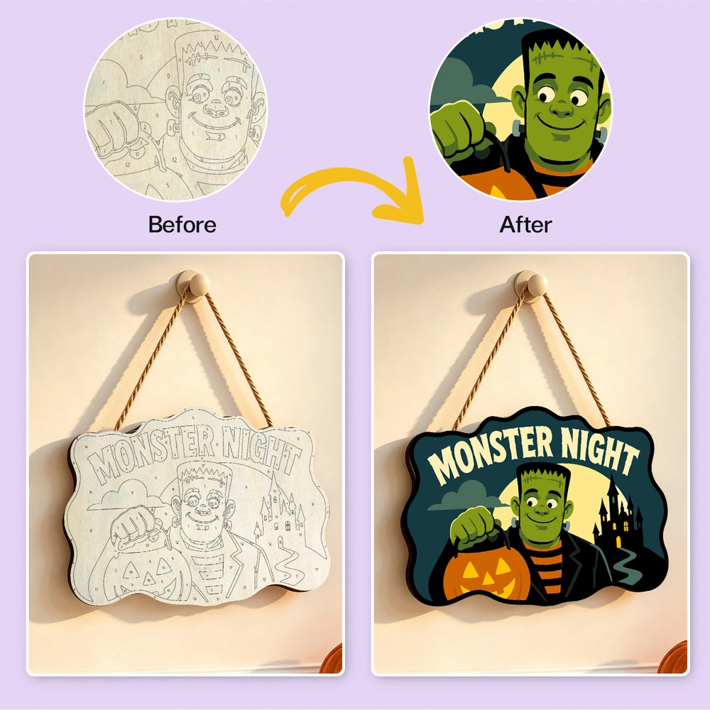 Paint by Numbers - Wooden Door Hanger | Monster Night