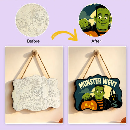 Paint by Numbers - Wooden Door Hanger | Monster Night
