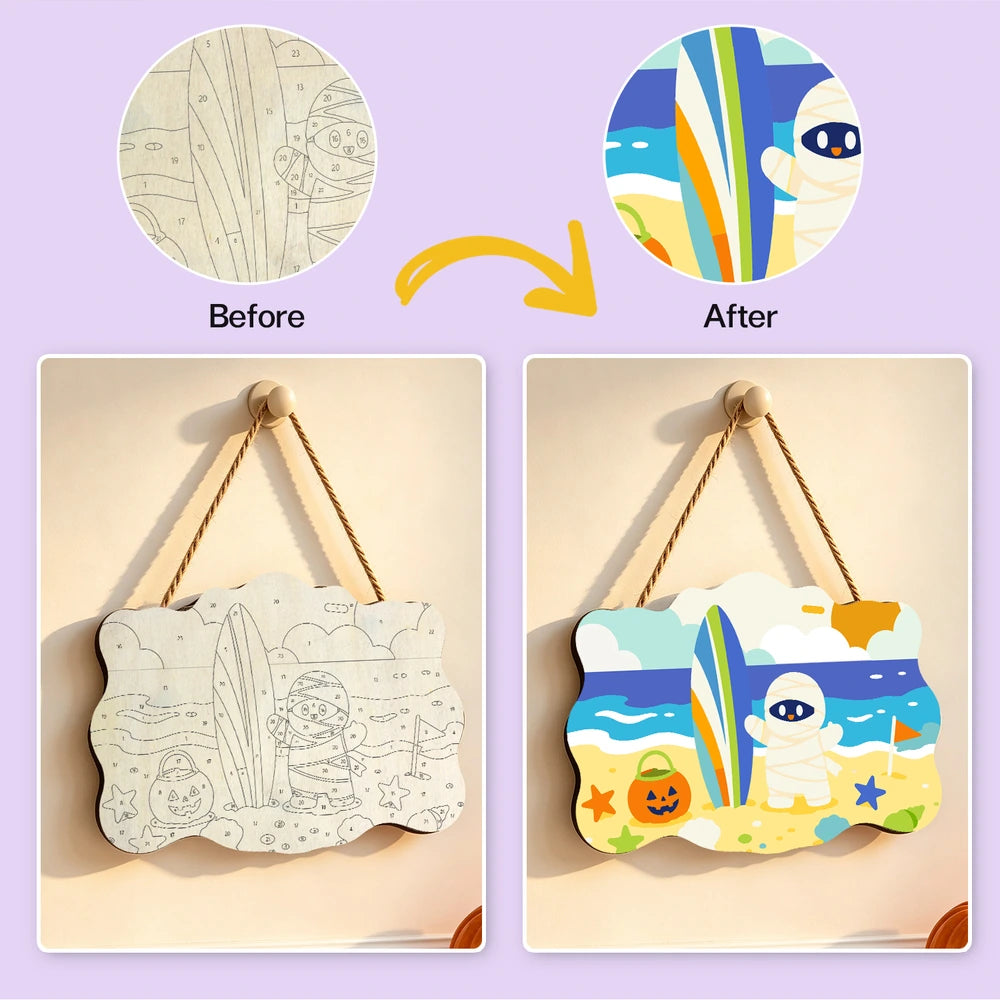 
Paint by Numbers - Wooden Door Hanger | Mummy at the Beach