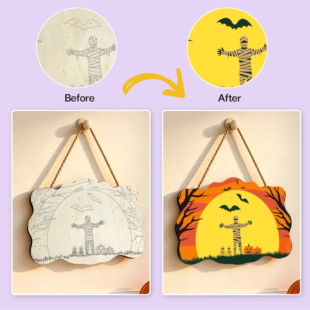 Paint by Numbers - Wooden Door Hanger | Mummy in the Orange Moon