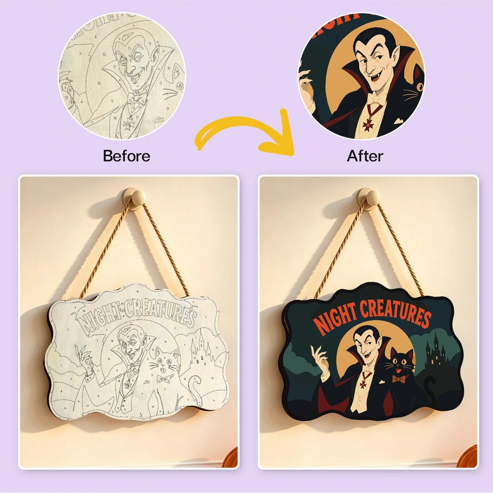 Paint by Numbers - Wooden Door Hanger | Night Creatures