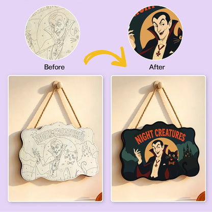 Paint by Numbers - Wooden Door Hanger | Night Creatures
