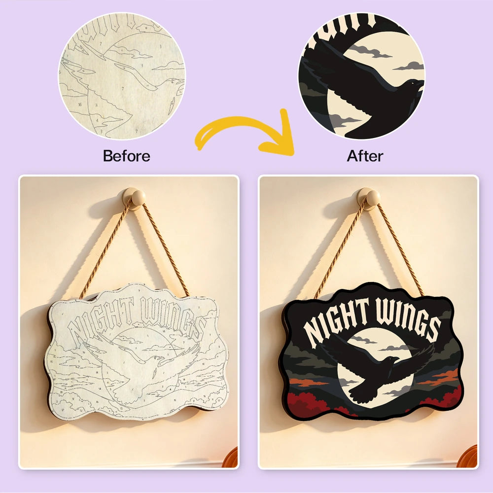 
Paint by Numbers - Wooden Door Hanger | Night Wings