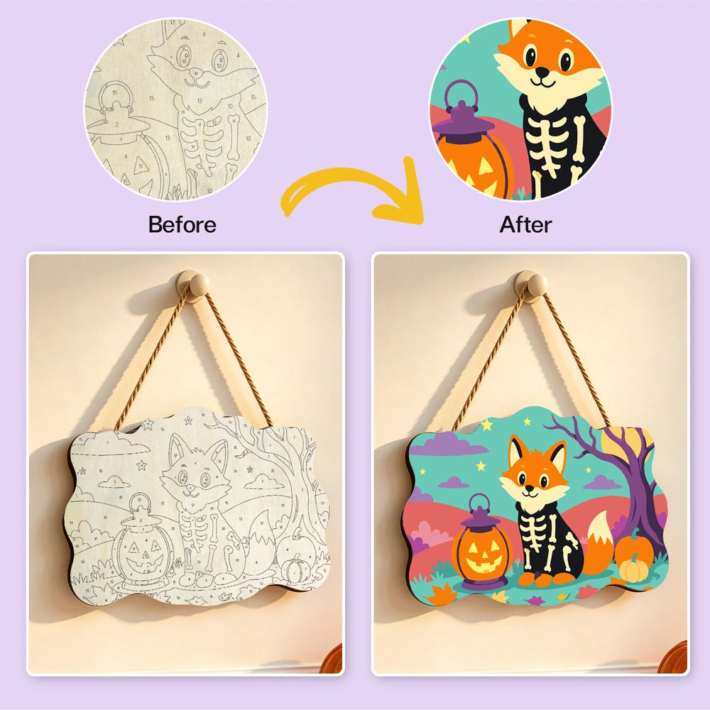 Paint by Numbers - Wooden Door Hanger | Skeleton Fox with a Lantern
