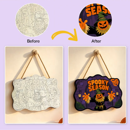 Paint by Numbers - Wooden Door Hanger | Spooky Season Pumpkin Scarecrow