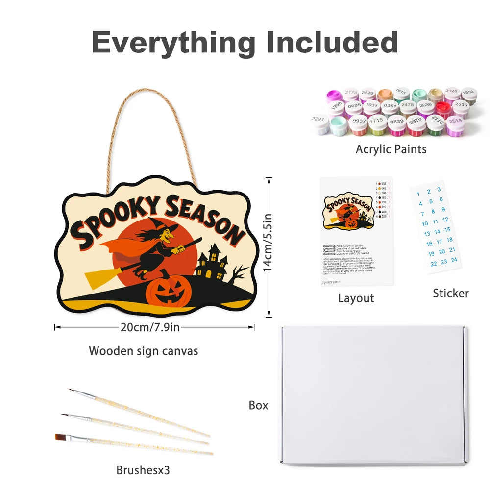 
Paint by Numbers - Wooden Door Hanger | Spooky Season Witch