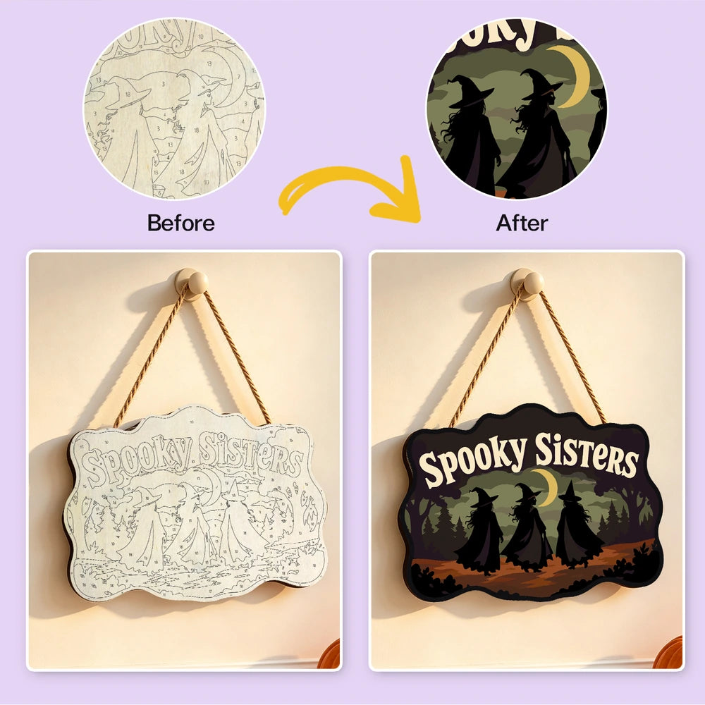 Paint by Numbers - Wooden Door Hanger | Spooky Sisters