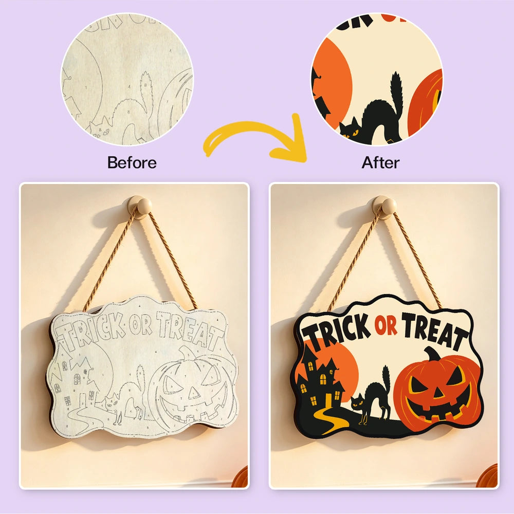
Paint by Numbers - Wooden Door Hanger | Trick or Treat Pumpkin Path