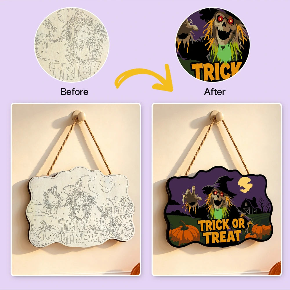Paint by Numbers - Wooden Door Hanger | Trick or Treat Scarecrow