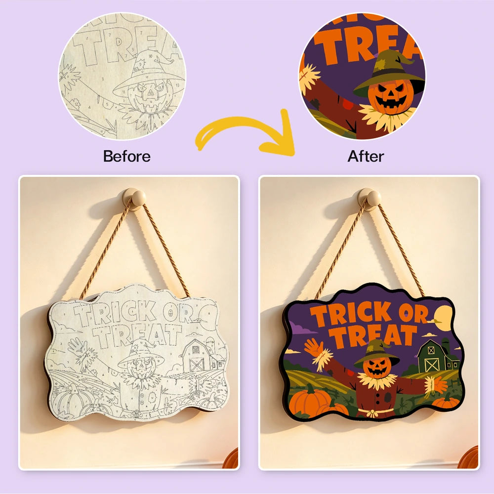 Paint by Numbers - Wooden Door Hanger | Trick or Treat Scarecrow at the Barn