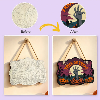Paint by Numbers - Wooden Door Hanger | Trick or Treat Zombie Hand