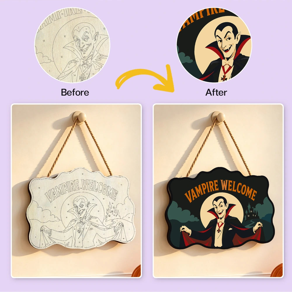 Paint by Numbers - Wooden Door Hanger | Vampire Welcome