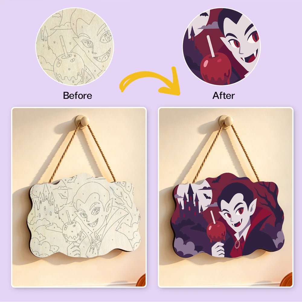 Paint by Numbers - Wooden Door Hanger | Vampire with a Candy Apple