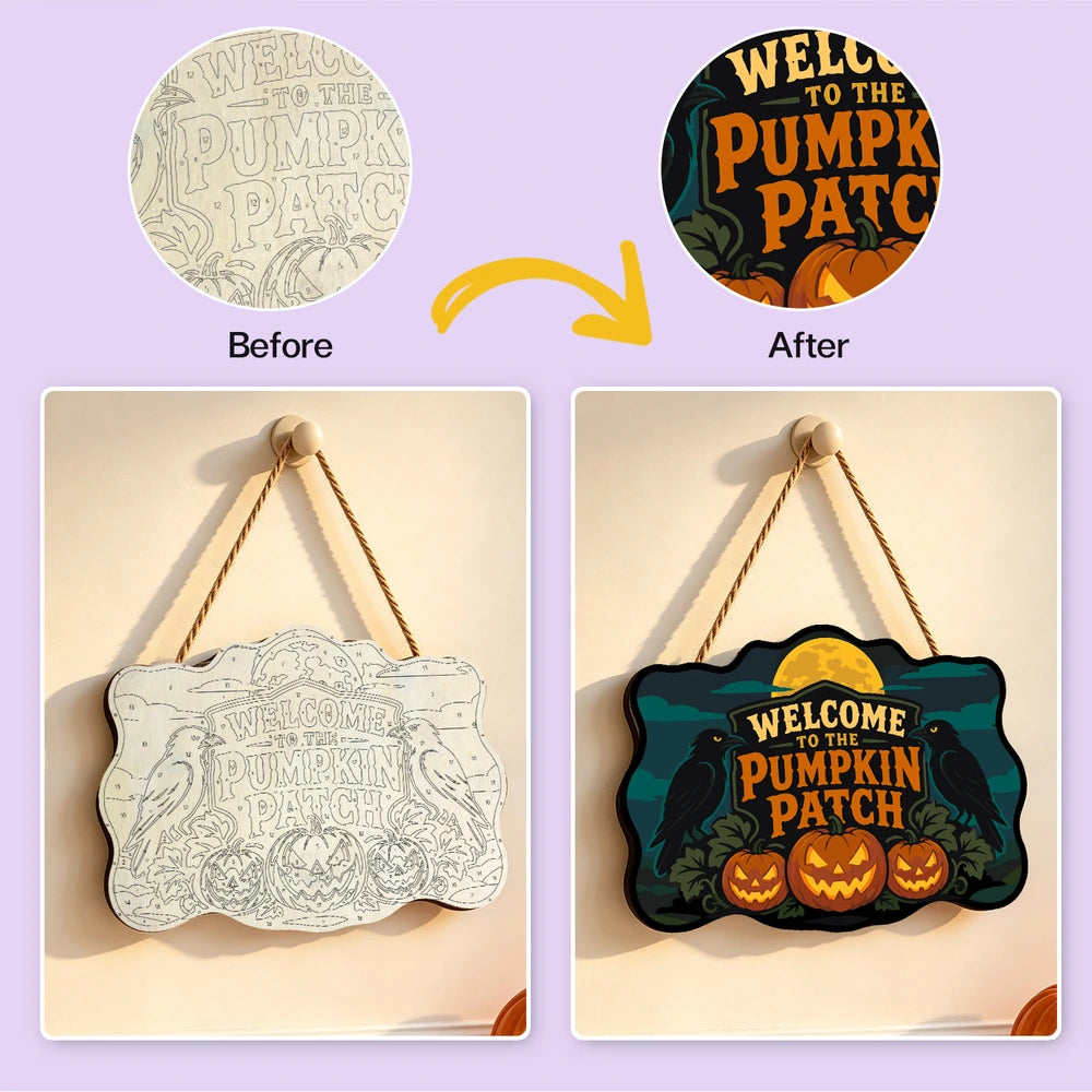 Paint by Numbers - Wooden Door Hanger | Welcome to the Pumpkin Patch Crows