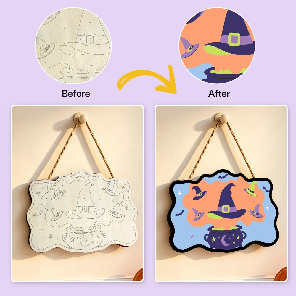 Paint by Numbers - Wooden Door Hanger | Witch Hats from the Cauldron