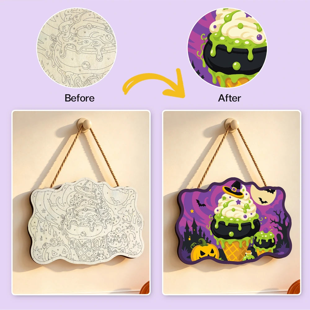 Paint by Numbers - Wooden Door Hanger | Witch's Cauldron Ice Cream