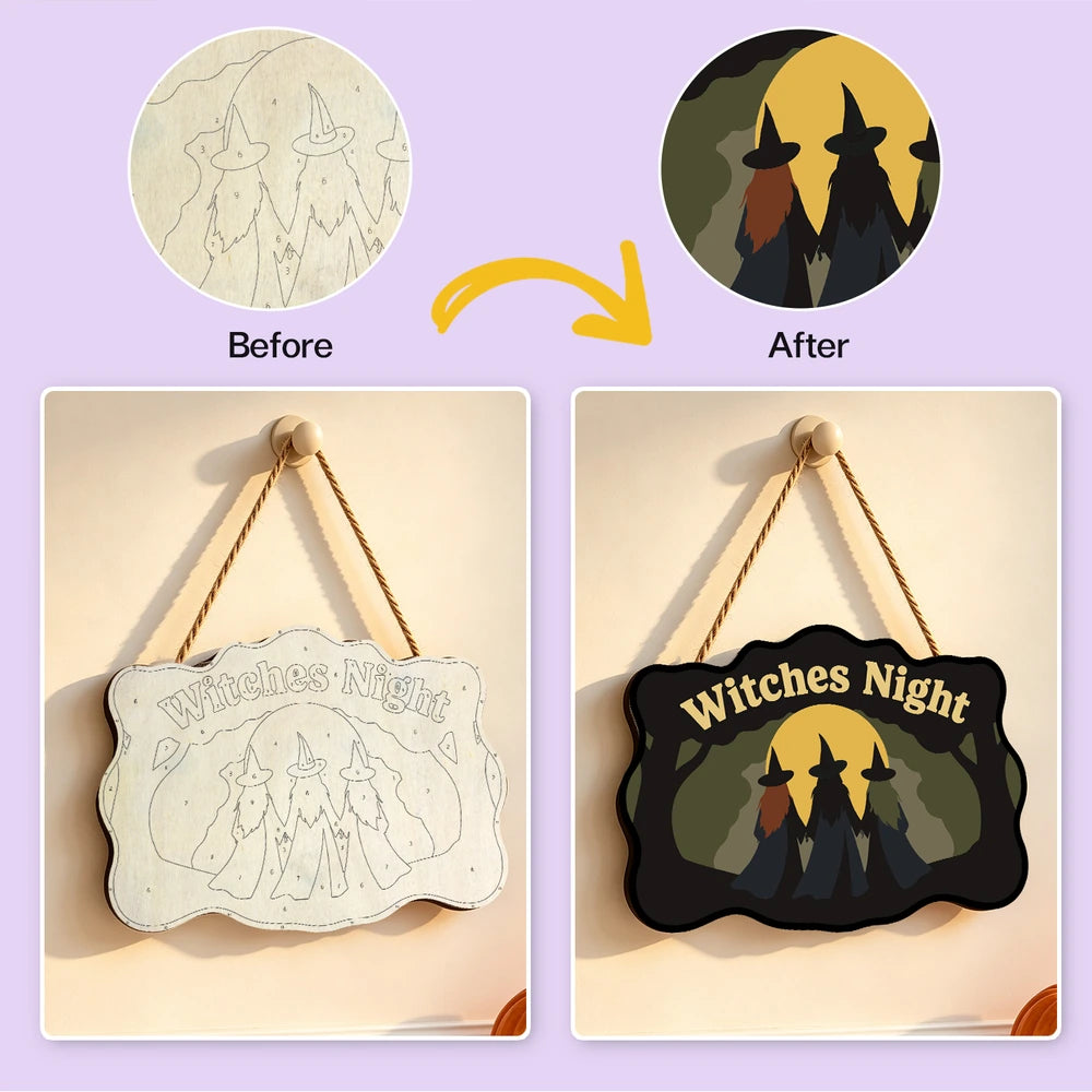 Paint by Numbers - Wooden Door Hanger | Witches Night