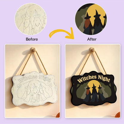 Paint by Numbers - Wooden Door Hanger | Witches Night