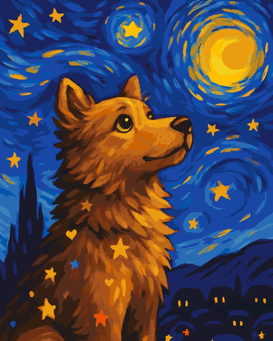 Paint by Numbers - Starry Gaze – Dog Under Van Gogh's Sky