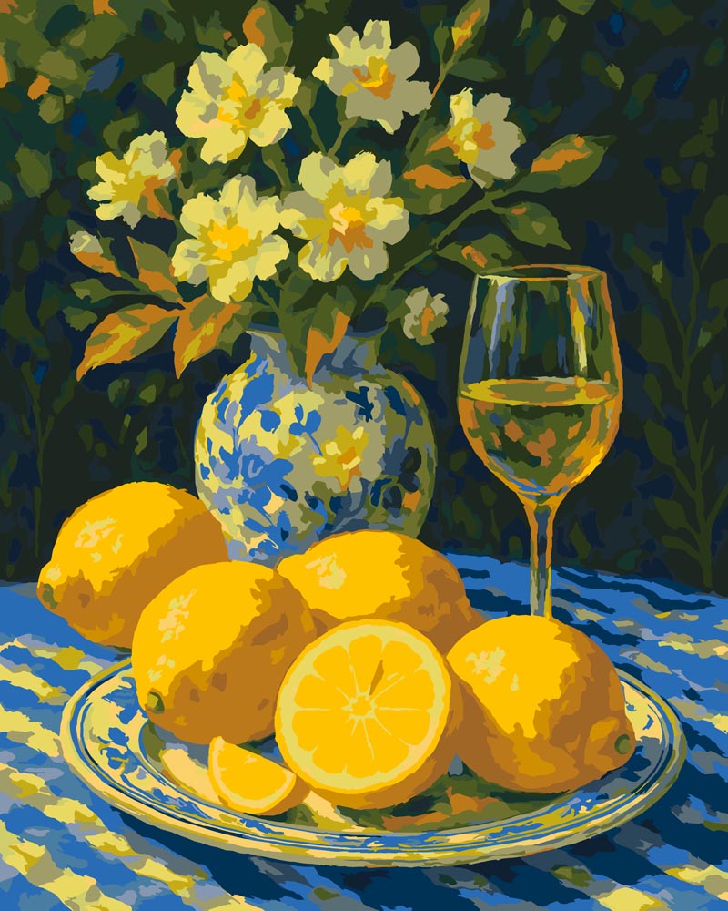 
Paint by Numbers - Lemon Still Life in Blue Garden