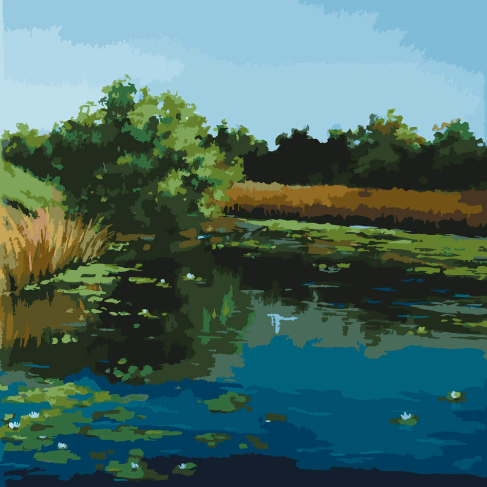 Paint by Numbers – Quiet Meadow Stream under Clouds - by Mariia Sukalova