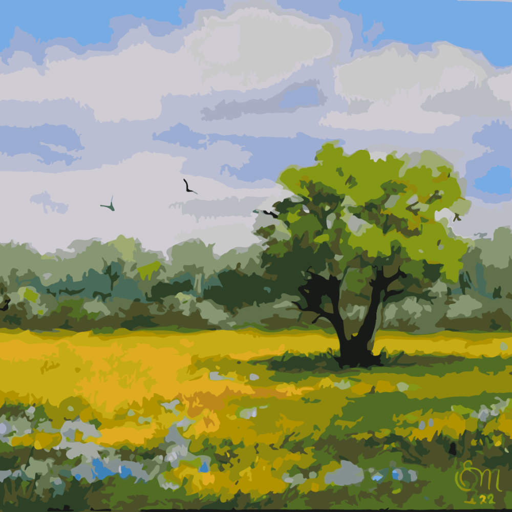 Paint by Numbers - Meadow Stream at Dusk - by Mariia Sukalova