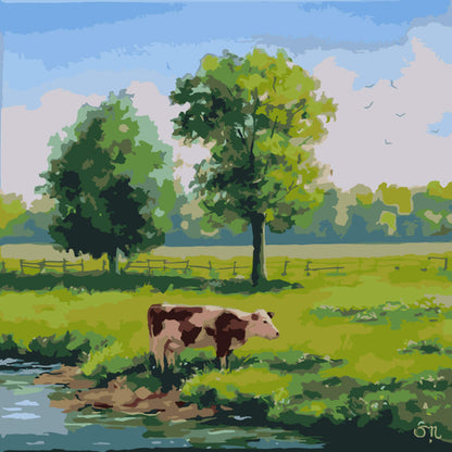 Paint by Numbers - Meadow Stream at Dusk - by Mariia Sukalova