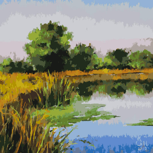 Paint by Numbers - Meadow Stream at Dusk - by Mariia Sukalova