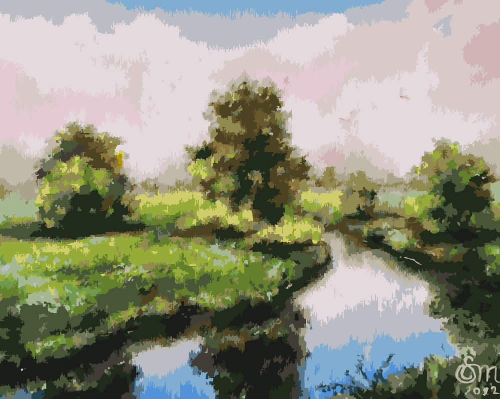 Paint by Numbers - Meadow Stream at Dusk - by Mariia Sukalova