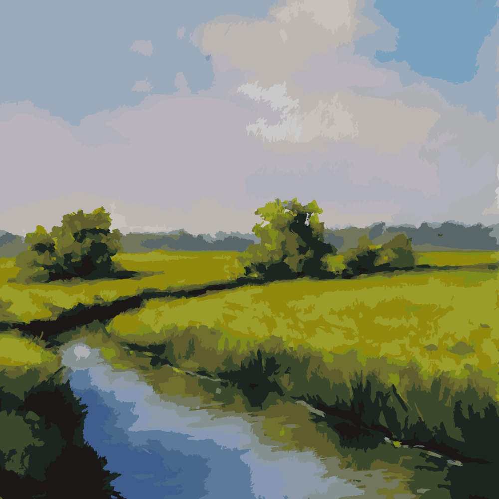 Paint by Numbers - Meadow Stream at Dusk - by Mariia Sukalova