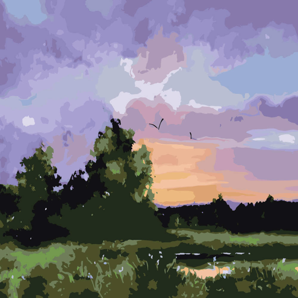 Paint by Numbers - Meadow Stream at Dusk - by Mariia Sukalova