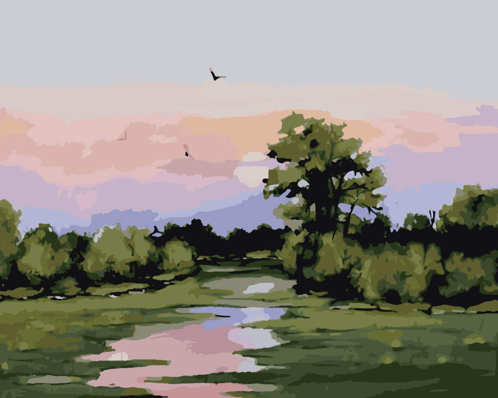 Paint by Numbers - Tranquil River Sunset - by Mariia Sukalova