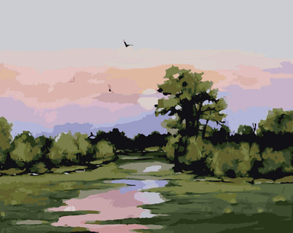 Paint by Numbers - Tranquil River Sunset - by Mariia Sukalova