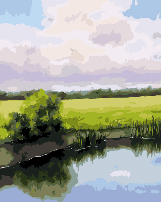 Paint by Numbers - Pond Reflection on a Sunny Day - by Mariia Sukalova