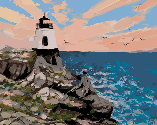 Paint by Numbers - Lighthouse on Rocky Shore - by Mariia Sukalova