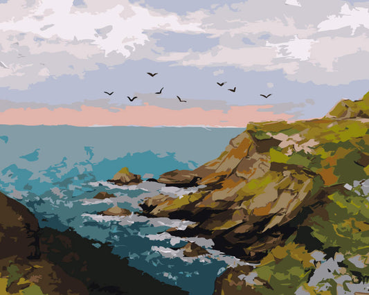 Paint by Numbers - Coastal Cliffs and Waves - by Mariia Sukalova