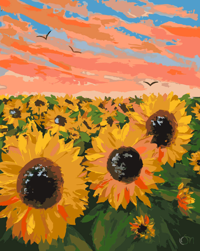 Paint by Numbers - Sunflower Field at Sunset - by Mariia Sukalova