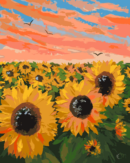 Paint by Numbers - Sunflower Field at Sunset - by Mariia Sukalova
