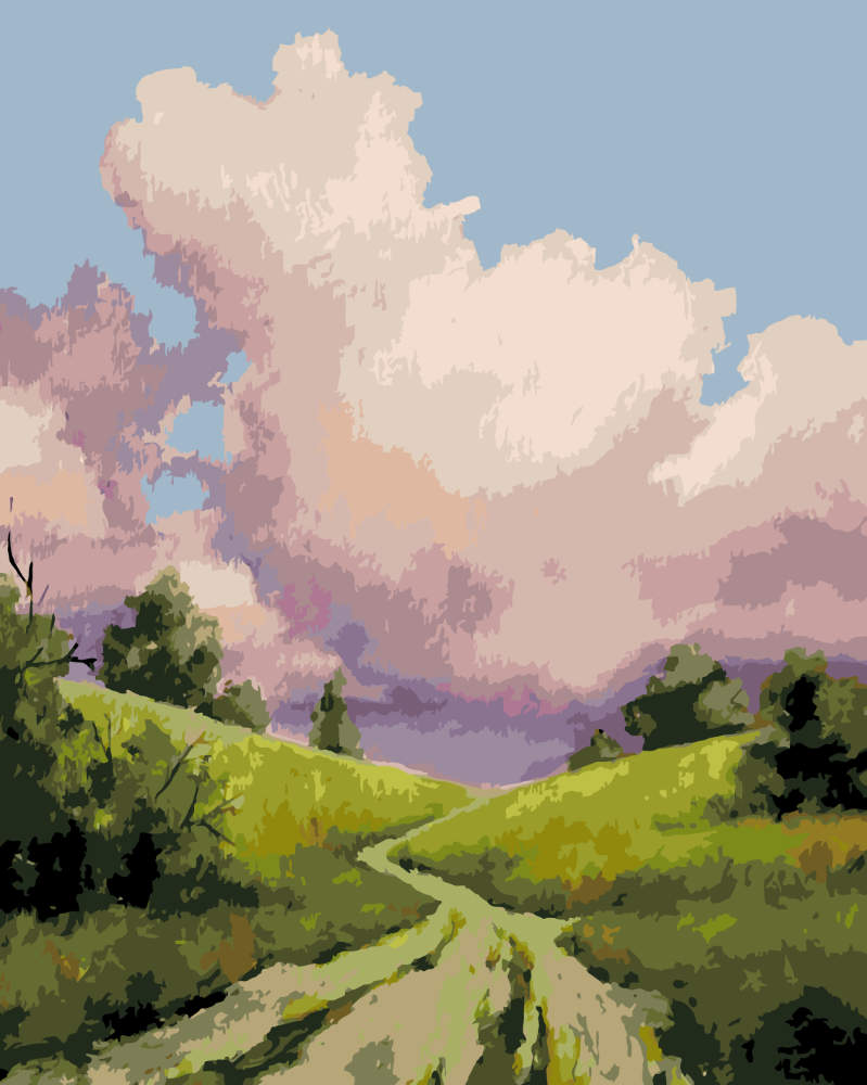 
Paint by Numbers - Cloudy Sky over Green Hills - by Mariia Sukalova