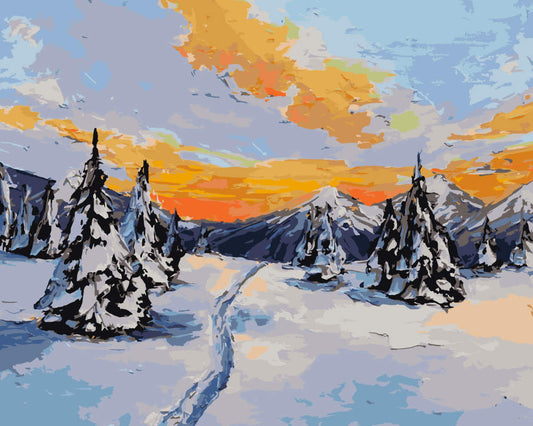 Paint by Numbers - Winter Path through the Mountains - by Mariia Sukalova