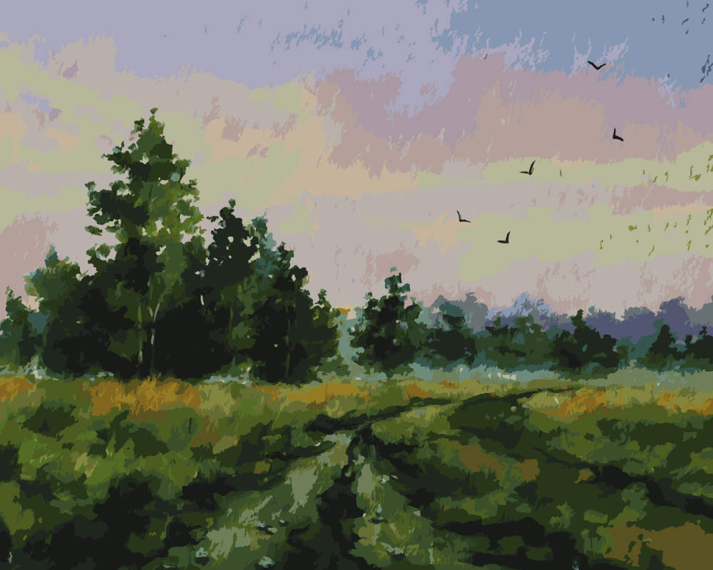 
Paint by Numbers - Green Field and Forest Edge - by Mariia Sukalova