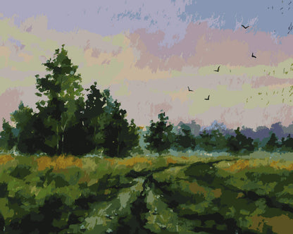 Paint by Numbers - Green Field and Forest Edge - by Mariia Sukalova