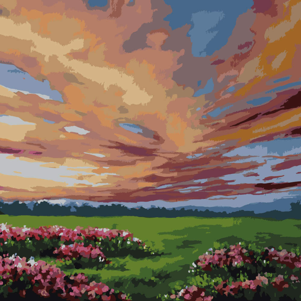 Paint by Numbers - Meadow Stream at Dusk - by Mariia Sukalova