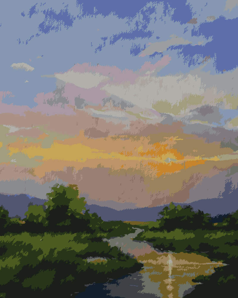 Paint by Numbers - Meadow Stream at Dusk - by Mariia Sukalova