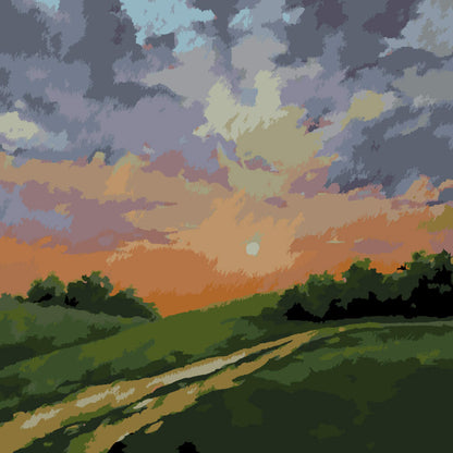 Paint by Numbers - Meadow Stream at Dusk - by Mariia Sukalova