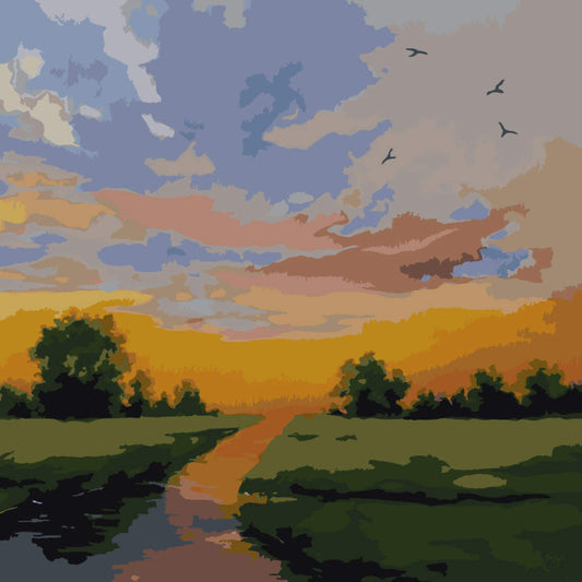 Paint by Numbers - Meadow Stream at Dusk - by Mariia Sukalova