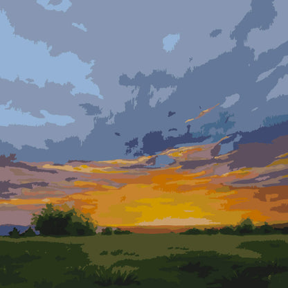 Paint by Numbers - Meadow Stream at Dusk - by Mariia Sukalova